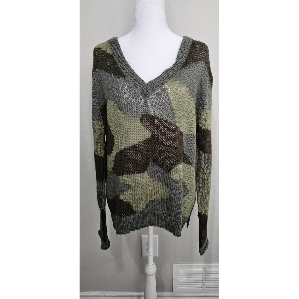 Wooden Ships Camouflauge M/L Sweater ‎ Knit Mohair Wool Blend Pullover Preppy